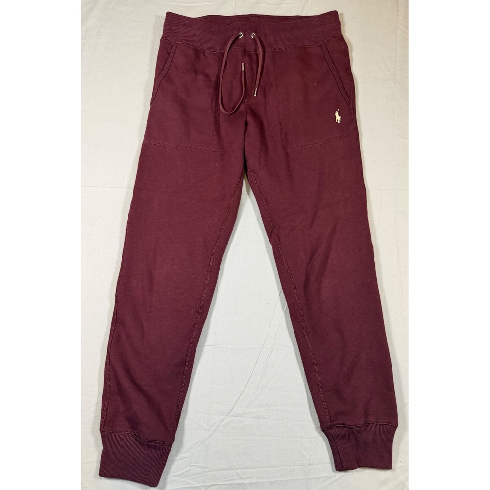 Polo Ralph Lauren Mens Burgundy Fleece Jogger Sweatpants Medium Maroon Pony Logo